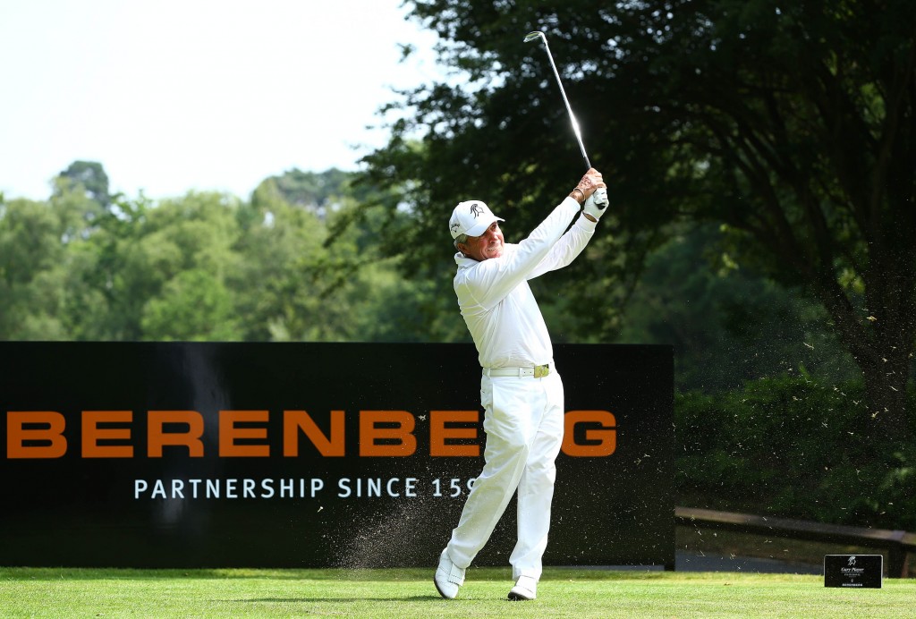 Gary Player tees off during the Gary Player Invitational Europe 2013 at Wentworth Golf Club on July 22, 2013 in Virginia Water, England.