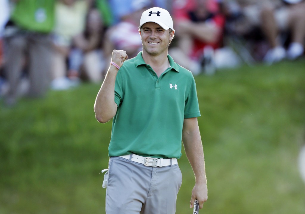 Jordan Spieth reacts after winning the John Deere Classic