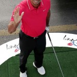 Tiger Woods in Turkey hitting a shot across the Bosphorus Bridge, which connects Europe and Asia